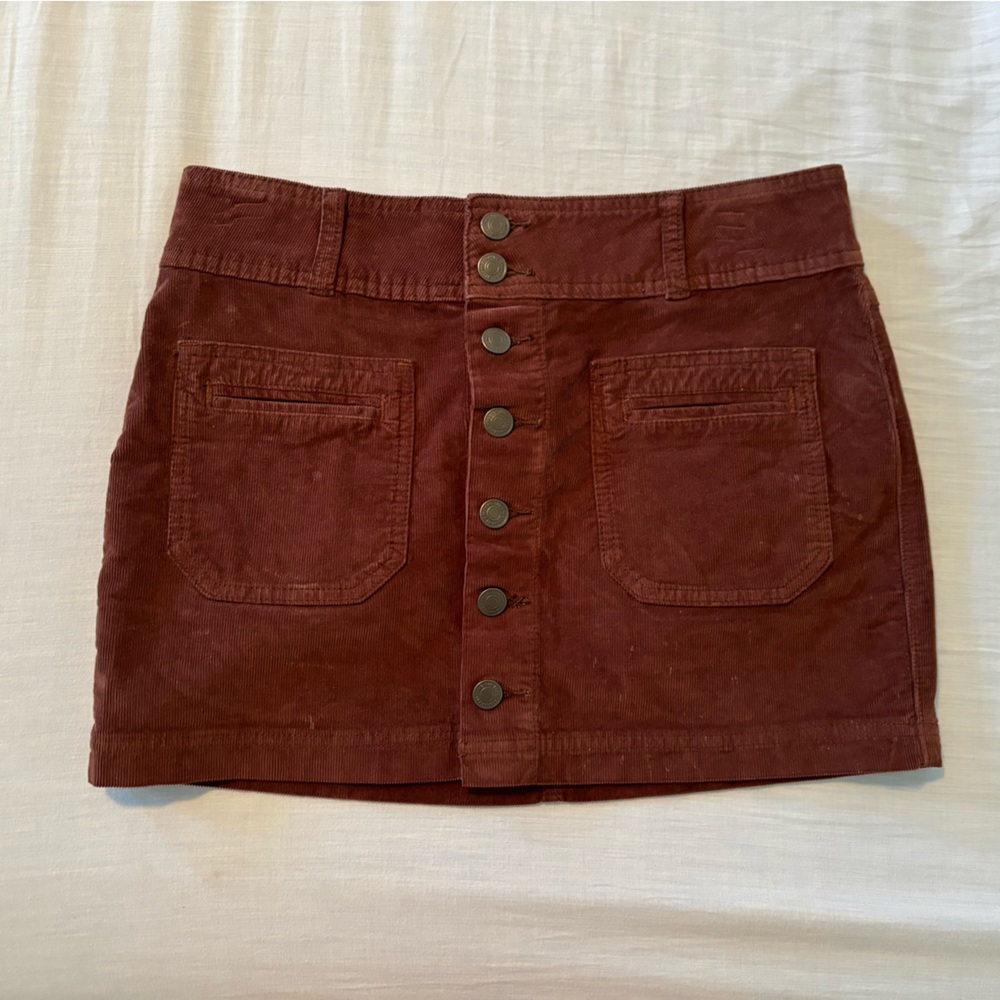 Free People Brown Corduroy Button Up Mini Skirt Size 26